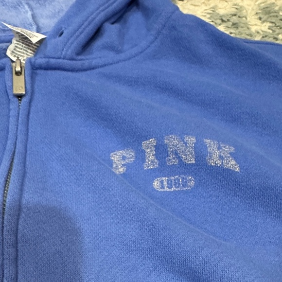 PINK Victoria’s Secret campus graphic full zip hoodie sweatshirt blue ombré L - Picture 2 of 8